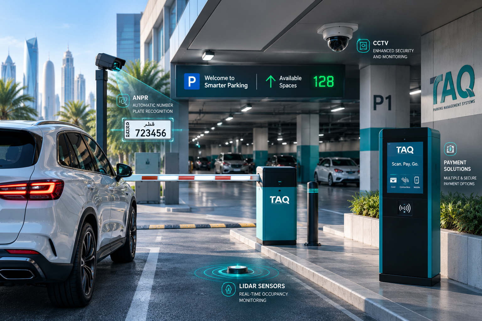 TAQ smart parking technology with ANPR, LIDAR, CCTV and real-time parking monitoring